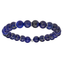 Bracelet extensible boules lapis lazuli  rondelles argent