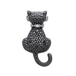 Pendentif argent rhodi chat noir