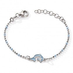 BRACELET  ARGENT LAQUE DAUPHIN BOULES BLEUES