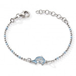 BRACELET  ARGENT LAQUE DAUPHIN BOULES BLEUES  