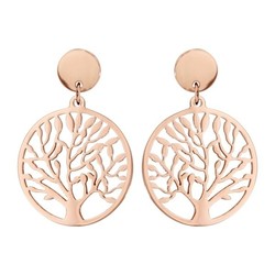 Boucles d'oreilles acier et PVD rose arbre de vie