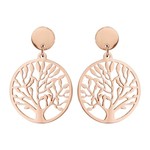 Boucles d&#039;oreilles acier et PVD rose arbre de vie