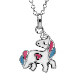 COLLIER ARGENT RHODIE PENDENTIF LICORNE RESINE