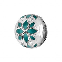 CHARMS COULISSANT ARGENT RHODIE MOTIF FLEUR RESINE TURQUOISE