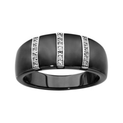 BAGUE ARGENT RHODIE ANNEAU CERAMIQUE NOIRE 3 BARETTES OXYDES