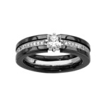 Bague cramique noire 1 rail central oxydes avec 1 oxyde