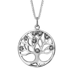 Collier argent rond arbre de vie avec oxydes de zirconium