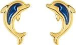 Boucles d&#039;oreilles dauphins bleu or jaune