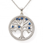 COLLIER 925 OXYDES BLEU CERCLE24MM ARBRE DE VIE