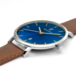 Montre Homme ECHO Cadran Bleu Bracelet Cuir Brun