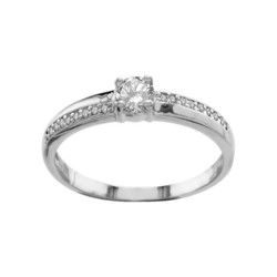 BAGUE ARGENT RHODIE STYLE SOLITAIRE RAIL OXYDES BLANCS