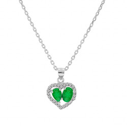 COLLIER ARGENT RHODIE PENDENTIF FORME COEUR 2 EMERAUDES VRI