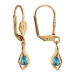 BOUCLES D'OREILLES PLAQU OR DORMEUSE PENDANT BLEU CLAIR