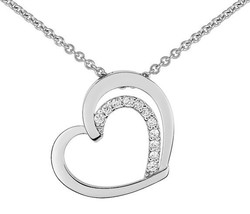 Collier argent rhodi  coeur oxydes blanc