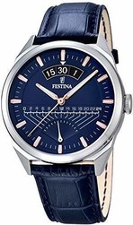 Montre homme Festina acier bracelet cuir et cadran bleu