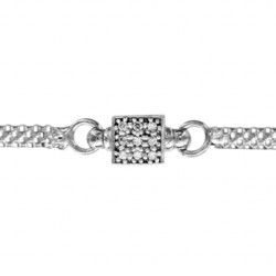 BRACELET ARGENT RHODIE MAILLE AJOUREE MOTIF CARRE AVEC OXYDE