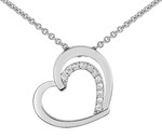 Collier argent rhodi  coeur oxydes blanc