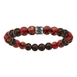 BRACELET ACIER EXTENSIBLE PERLES BOIS ET JASP�ITE ROU