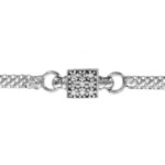 BRACELET ARGENT RHODIE MAILLE AJOUREE MOTIF CARRE AVEC OXYDE