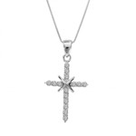 COLLIER ARGENT RHODIE CROIX FINE PIERRES BLANCHES