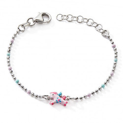 BRACELET 925 TT ARGENT LAQUE LICORNE BOULES BLEU ROSE