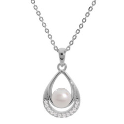 COLLIER ARGENT RHODIE PENDENTIF PERLE DE CULTURE D'EAU DOUCE