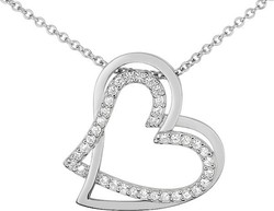 Collier argent rhodie double coeur