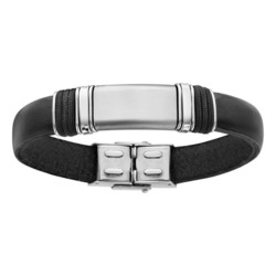 Bracelet acier et cuir noir