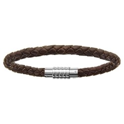 Bracelet acier charms fermoir aimant et visse cuir marron