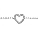 BRACELET ARGENT RHODIE COEUR AJOURE PIERRES SYNTHETIQUE BLAN