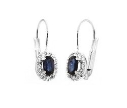 Boucles d'oreilles saphir & oxydes Or blanc 9 carats