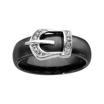 BAGUE ARGENT RHODIE CERAMIQUE NOIRE MOTIF CEINTURE OXYDES BL