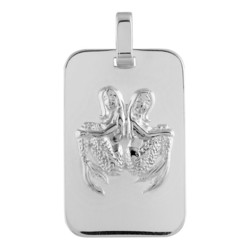 PENDENTIF ZODIAQUE PLAQUE GI POISSONS ARGENT RHODIE BRILLANT