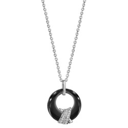 COLLIER ARGENT RHODIE PENDENTIF ROND CERAMIQUE NOIRE EVIDE C