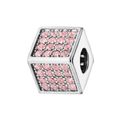 Charms coulissant argent rhodi avec cube empierre