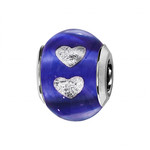 Charms coulissant argent rhodi Murano Bleu fonc transparen