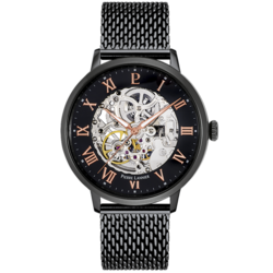 Montre Homme Automatique Squelette Noir bracelet milanais