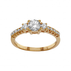 BAGUE PLAQU OR SOLITAIRE PIERRES BLANCHES SYNTHETIQUE