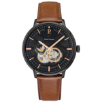 Montre Homme TRIO Cadran Noir Bracelet Cuir Brun