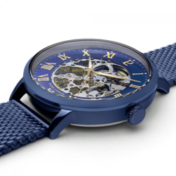 Montre Homme Automatique Squelette Bleu bracelet milanais 