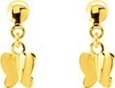 Boucles d'oreilles clous pendante papillon or jaune