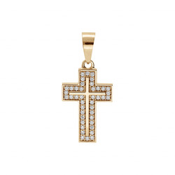 PENDENTIF PLAQU OR CROIX AVEC OXYDES BLANCS