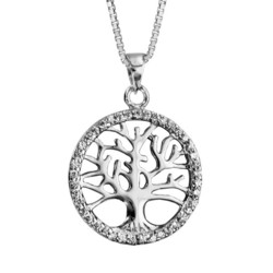 Collier argent rhodie Arbre de vie oxydes