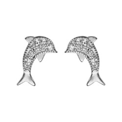 Boucles d'oreilles argent rhodi dauphin oxydes blancs