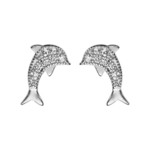 Boucles d&#039;oreilles argent rhodi dauphin oxydes blancs