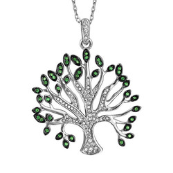 COLLIER ARGENT RHODIE MASSIF ARBRE DE VIE OXYDES BLANCS ET V