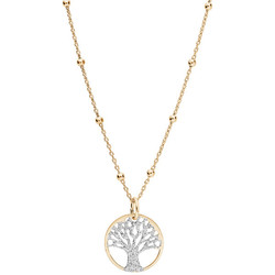 COLLIER ARGENT ET DORURE JAUNE PENDENTIF ARBRE DE VIE GRANIT