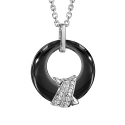 COLLIER ARGENT RHODIE PENDENTIF ROND CERAMIQUE NOIRE EVIDE C