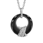 COLLIER ARGENT RHODIE PENDENTIF ROND CERAMIQUE NOIRE EVIDE C