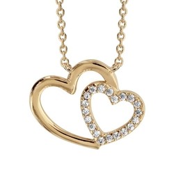 COLLIER PL OR DOUBLE COEUR CROISE OXYDES BLANCS